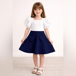 Janie and Jack White and Navy Dress (sz6 little girls) with Heart Accents